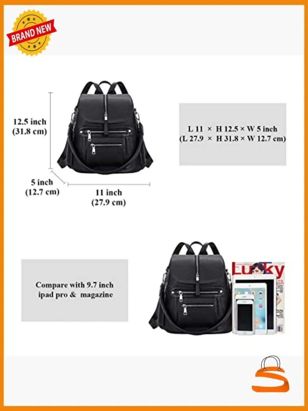 Leather Backpack Purse for Women Casual Handbag Multi Pockets Flap 13